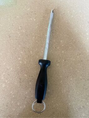 Black Handheld Knife Sharpener/Honing Steel with Ring